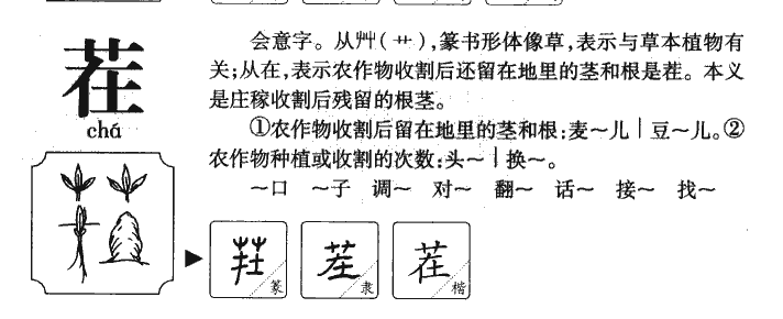 茬字字源字形